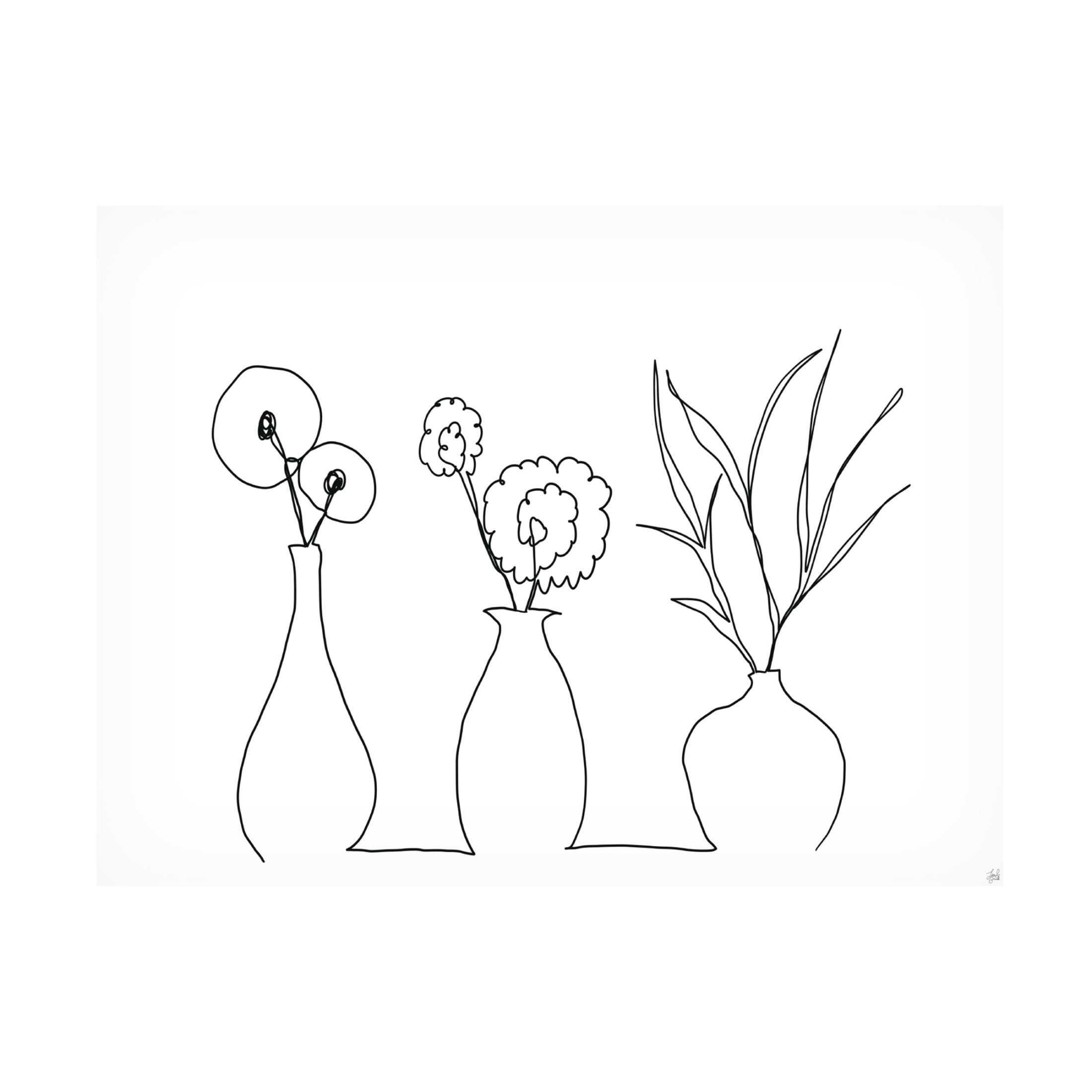 Canvas Wall Art - Line and Brush 'Floral Set Still Life 4' Wall Art for Living Room, Bedroom, or Office Décor by Trademark Fine Art - 24 x 18 Inches
