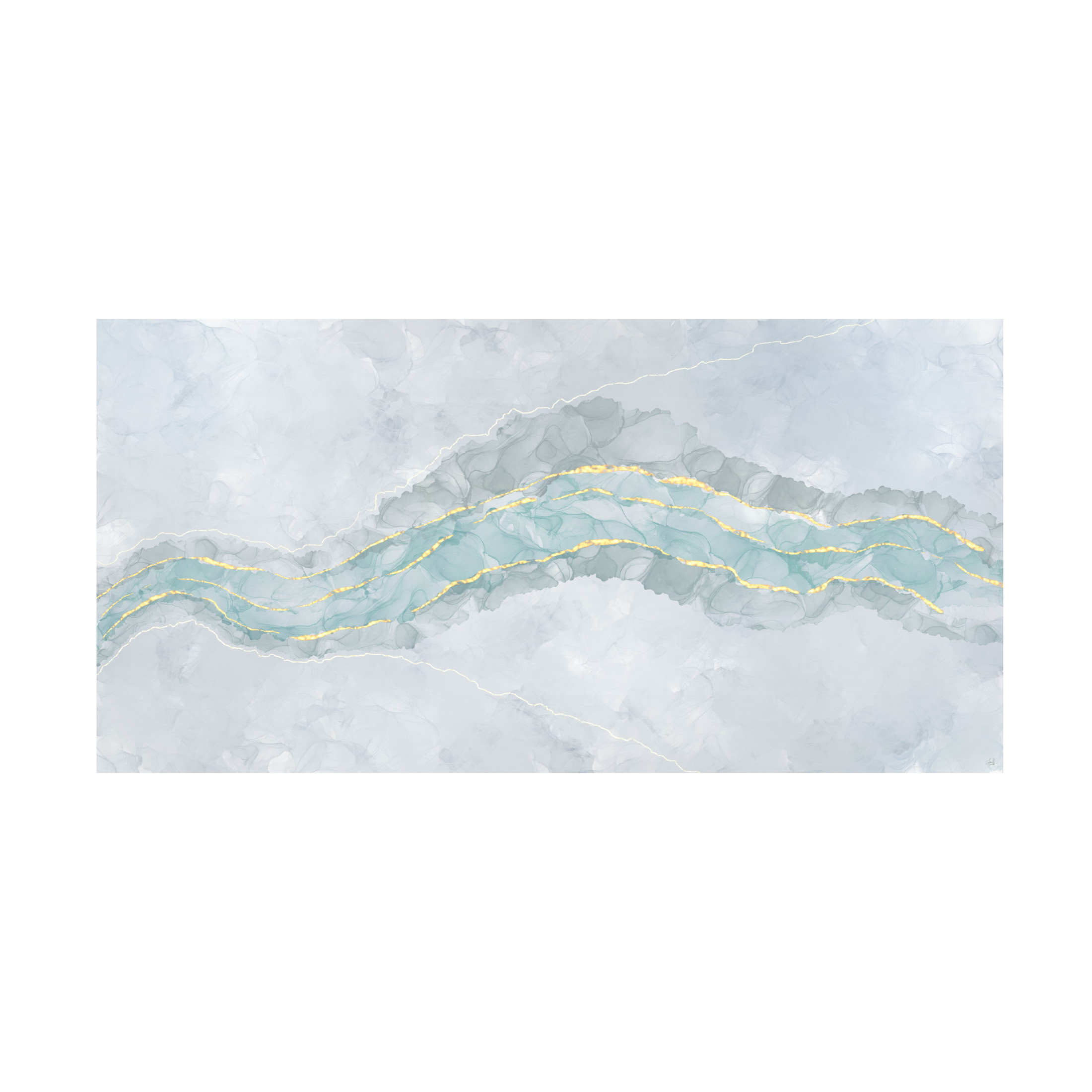 Canvas Wall Art - Line and Brush 'Gold Bubble River' Wall Art for Living Room, Bedroom, or Office Décor by Trademark Fine Art - 32 x 16 Inches