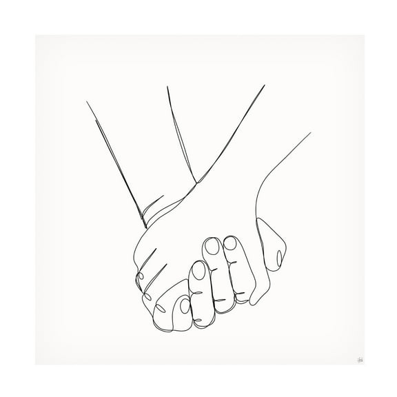 Canvas Wall Art - Line and Brush 'Holding Hands 1' Wall Art for Living Room, Bedroom, or Office Décor by Trademark Fine Art - 14 x 14 Inches