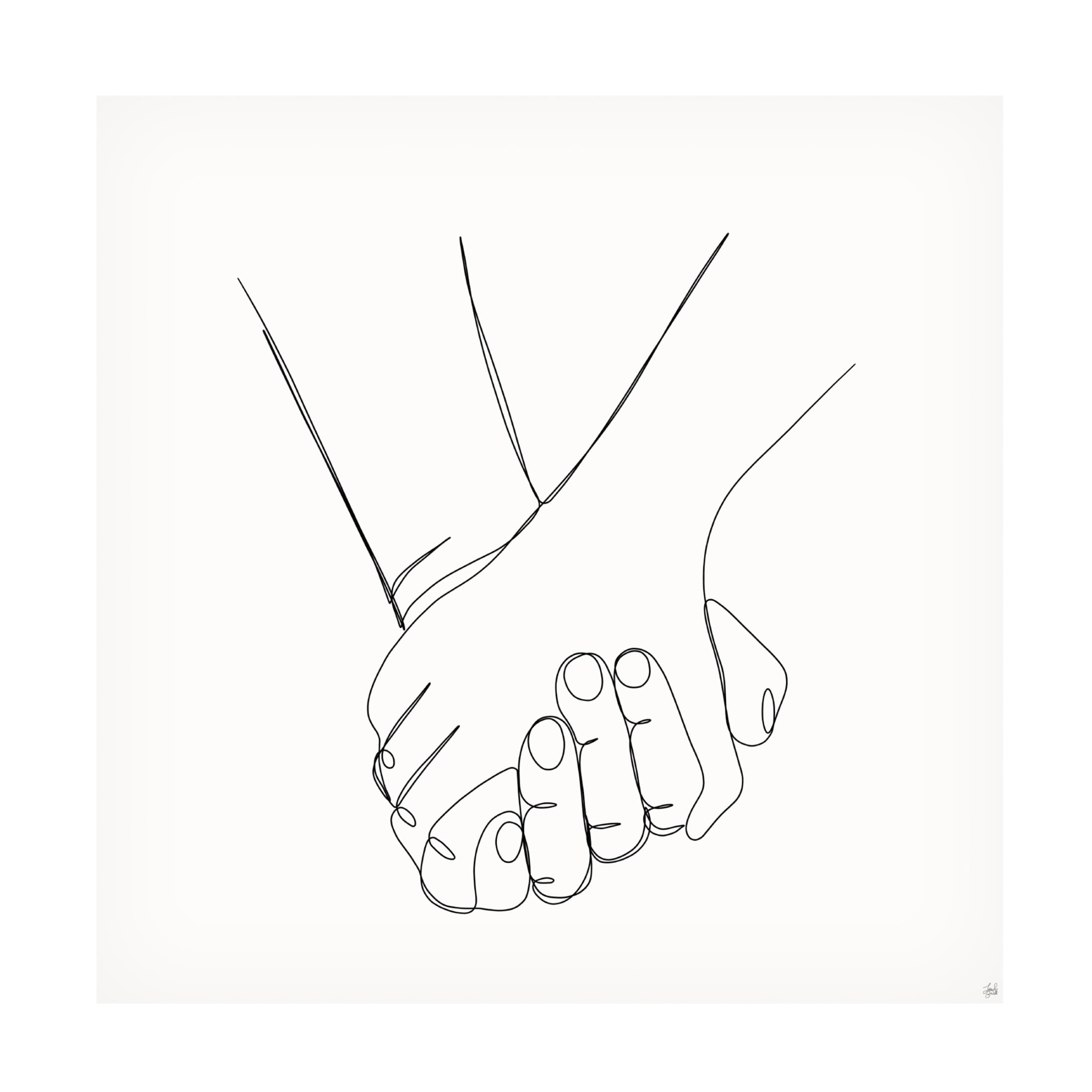 Canvas Wall Art - Line and Brush 'Holding Hands 1' Wall Art for Living Room, Bedroom, or Office Décor by Trademark Fine Art - 35 x 35 Inches