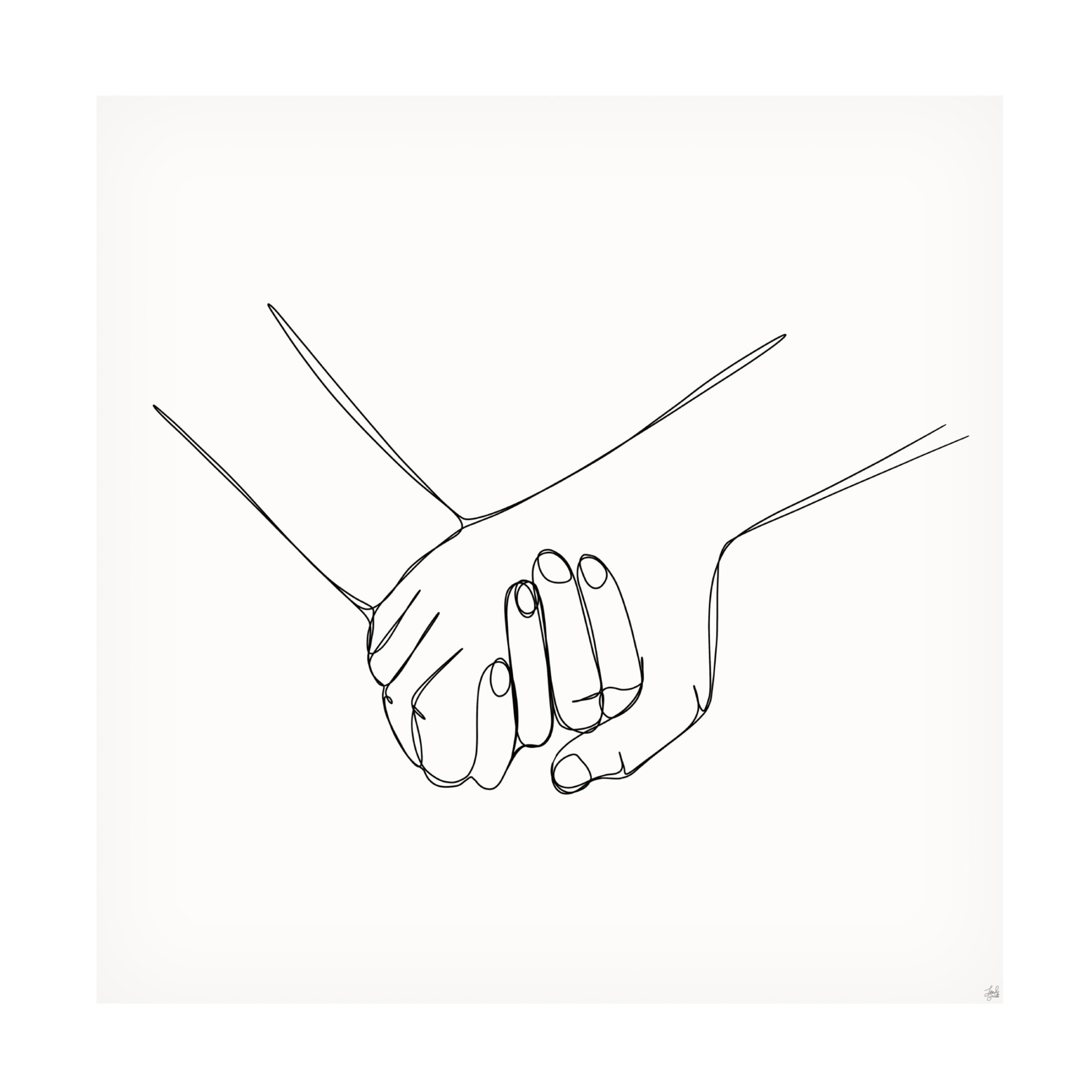 Canvas Wall Art - Line and Brush 'Holding Hands 2' Wall Art for Living Room, Bedroom, or Office Décor by Trademark Fine Art - 14 x 14 Inches