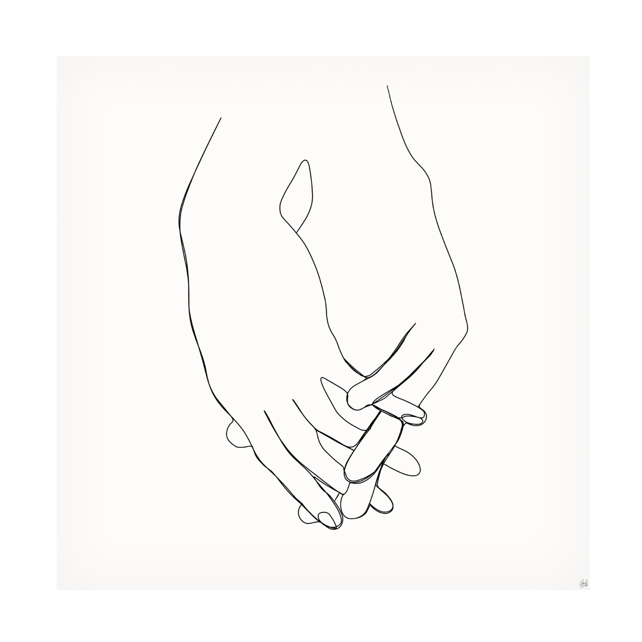 Canvas Wall Art - Line and Brush 'Holding Hands 6' Wall Art for Living Room, Bedroom, or Office Décor by Trademark Fine Art - 18 x 18 Inches