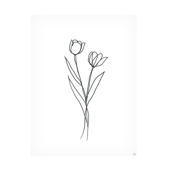 Canvas Wall Art - Line and Brush 'Line Tulips 1' Wall Art for Living Room, Bedroom, or Office Décor by Trademark Fine Art - 14 x 19 Inches