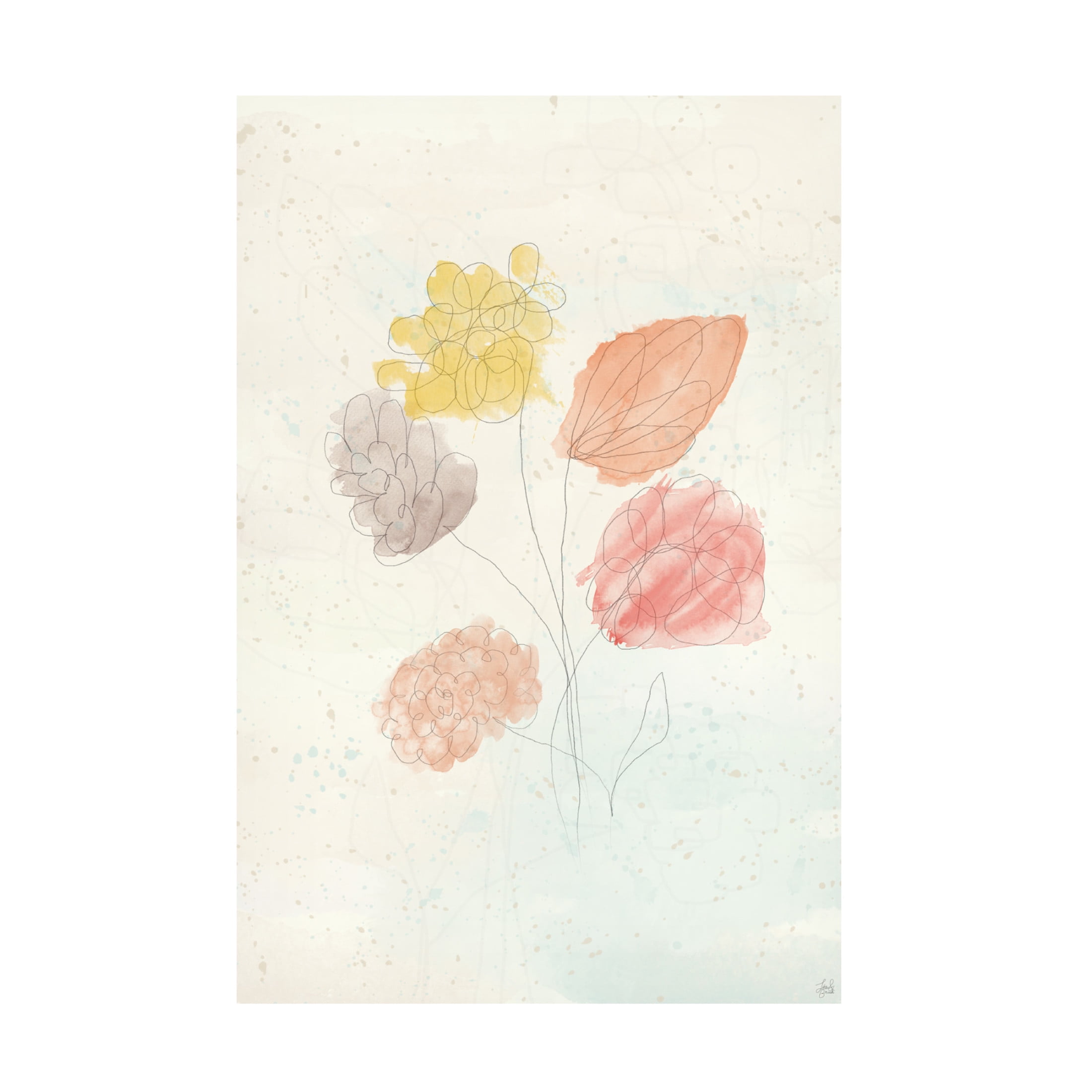 Canvas Wall Art - Line and Brush 'Splashed Color Bouquet ' Wall Art for Living Room, Bedroom, or Office Décor by Trademark Fine Art - 30 x 47 Inches