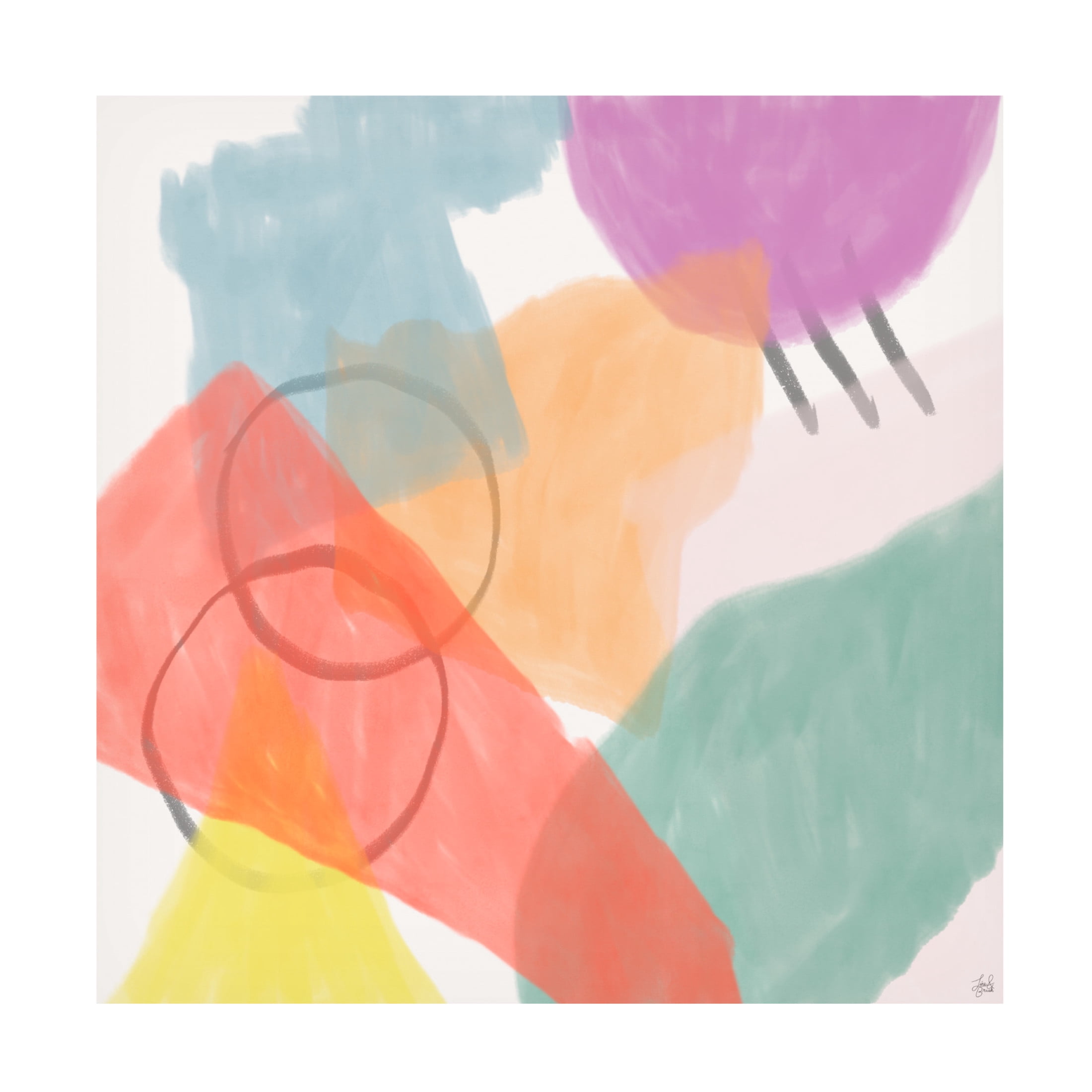 Canvas Wall Art - Line and Brush 'Watercolor Shapes 1' Wall Art for Living Room, Bedroom, or Office Décor by Trademark Fine Art - 35 x 35 Inches