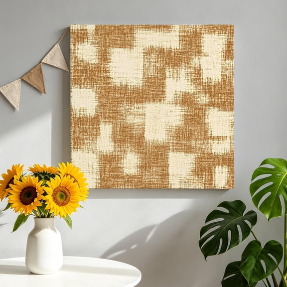 Canvas Wall Art Linen Texture Canvas Art Print Retro Rustic Brown Coarse Weave Fabric Patches Pictures Wall Decor for Living Room Bedroom Artwork Decorations Stretched Framed Ready to Hang 8"x8"