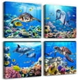 thumbnail image 1 of Canvas Wall Art For Living Room Boho Bathroom Wall Decor Bedroom Canvas Pictures Artwork 4 Piece Turtles Blue Ocean Wall Paintings Theme Stretched And Frame Ready To Hang Modern Home Decor Beach Works, 1 of 6
