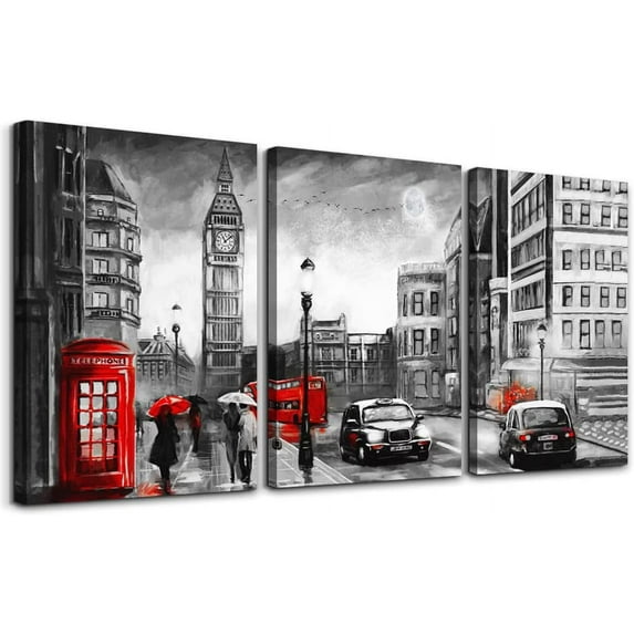 Canvas Wall Art For Living Room Boho Wall Decor For Bedroom Black And White Wall Pictures City Street Scene Wall Paintings Office Frame Canvas Prints Artwork Modern Home Decorations 12" X 16" 3 Piece