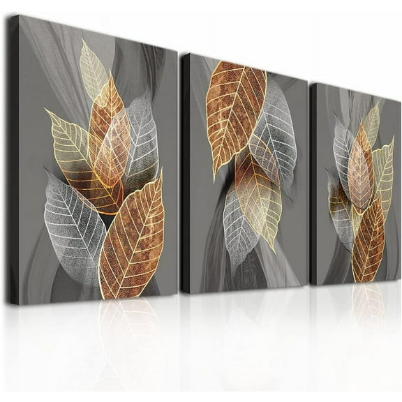 Canvas Wall Art For Living Room, Family Wall Decorations, Kitchen, Bathroom, Bedroom Modern Wall Decor Black Paintings Abstract Leaves Pictures Artwork Inspirational Home Decor 3 Pieces