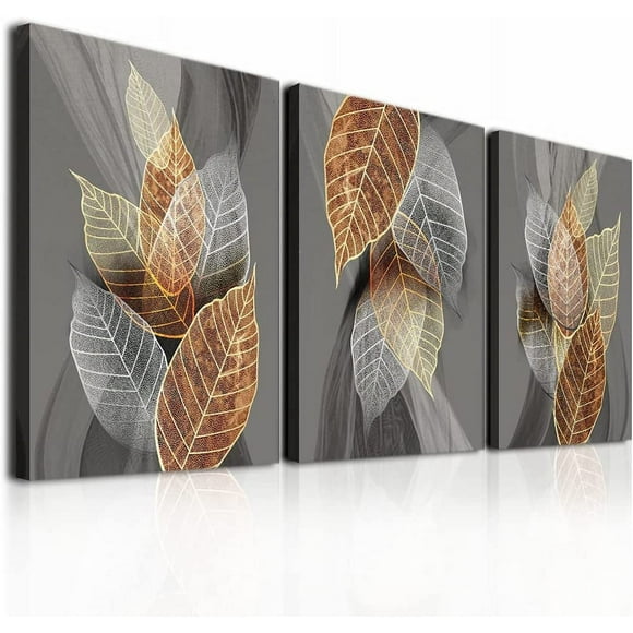 Canvas Wall Art For Living Room, Family Wall Decorations, Kitchen, Bathroom, Bedroom Modern Wall Decor Black Paintings Abstract Leaves Pictures Artwork Inspirational Home Decor 3 Pieces