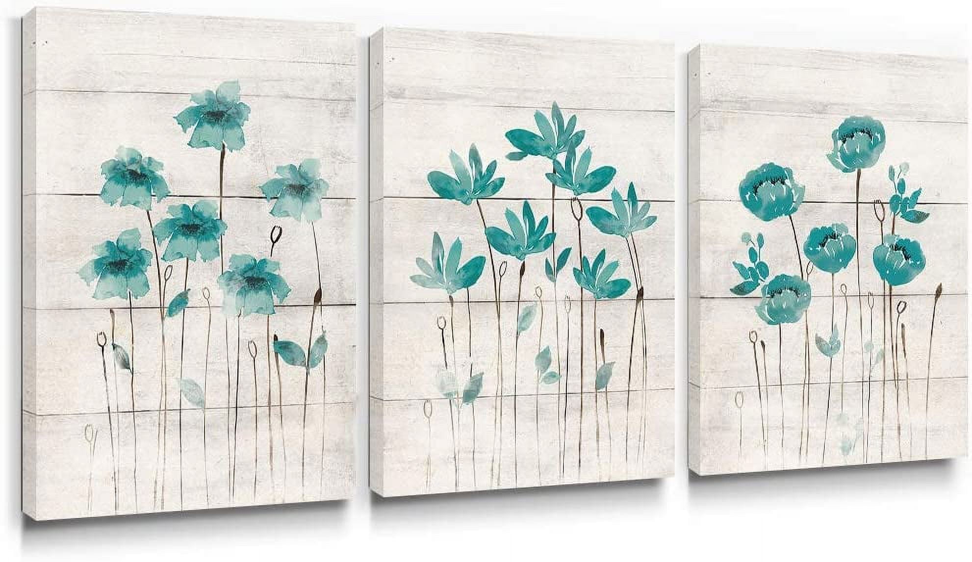 Canvas Wall Art Living Room Farmhouse Decor 3 Piece Blue Flower ...