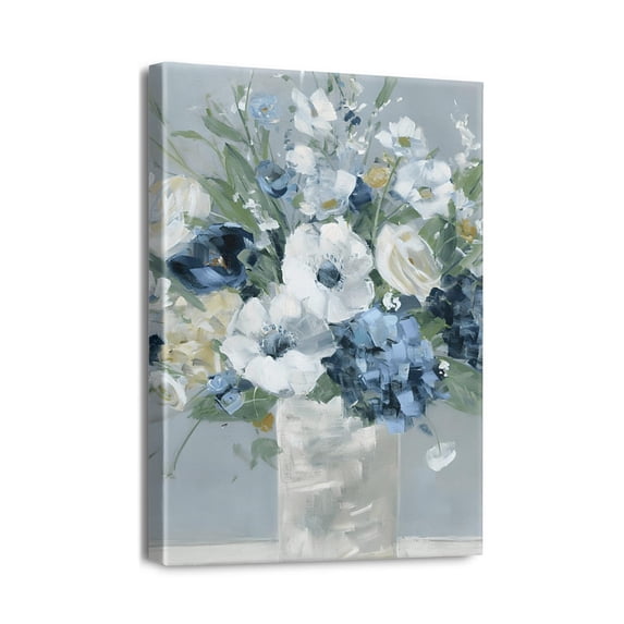 Canvas Wall Art for Living Room Rustic Elegant White Bule Flowers Floral Botanical Wall Decor for Bedroom Bathroom 12×16 Framed Canvas Art Prints Ready To Hang