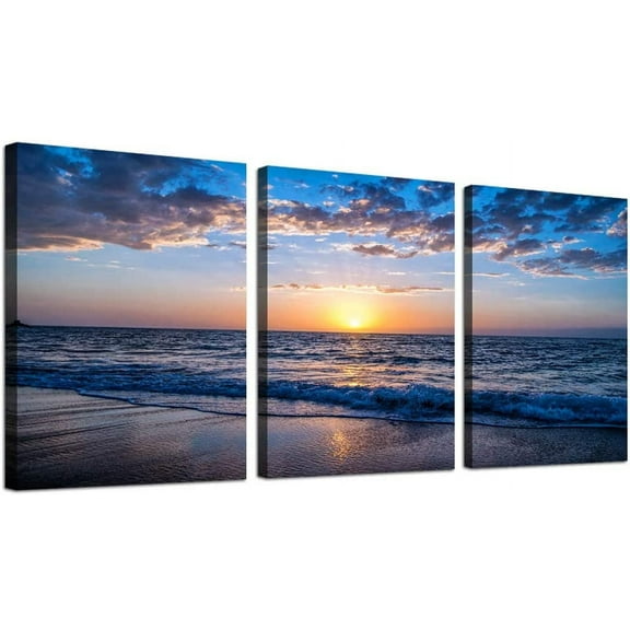 Canvas Wall Art For Living Room Sunrise Blue Sea View Landscape Wall Decor Canvas Prints Artwork Ocean For Modern Bedroom Bathroom Office Home Decoration(Only canvas)