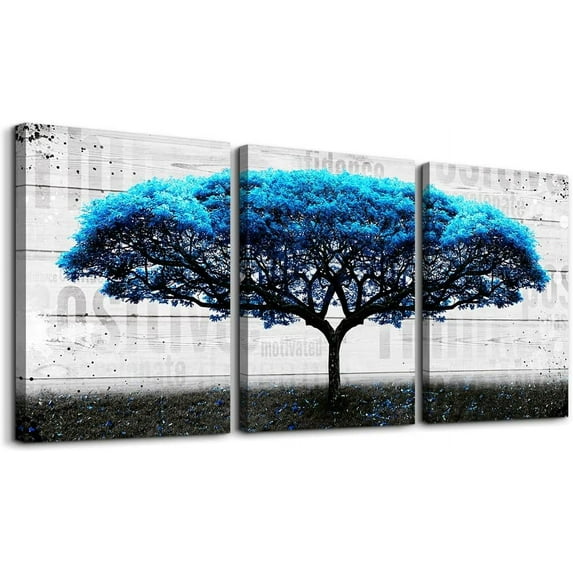 Canvas Wall Art For Living Room Wall Decorations For Bedroom Abstract Wall Decor Black And White Wall Pictures Works Blue Tree Painting Bathroom Home Decoration Office Wall Artworks 12"X16" 3 Piece