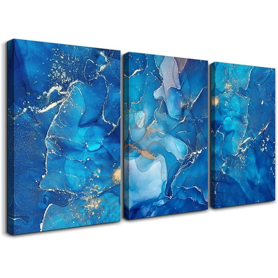 Canvas Wall Art For Living Room Wall Decorations For Bedroom Modern Bathroom Wall Decor Painting Blue Abstract Pictures Artwork Inspirational Canvas Art Prints Kitchen Home Decor 3 Pieces