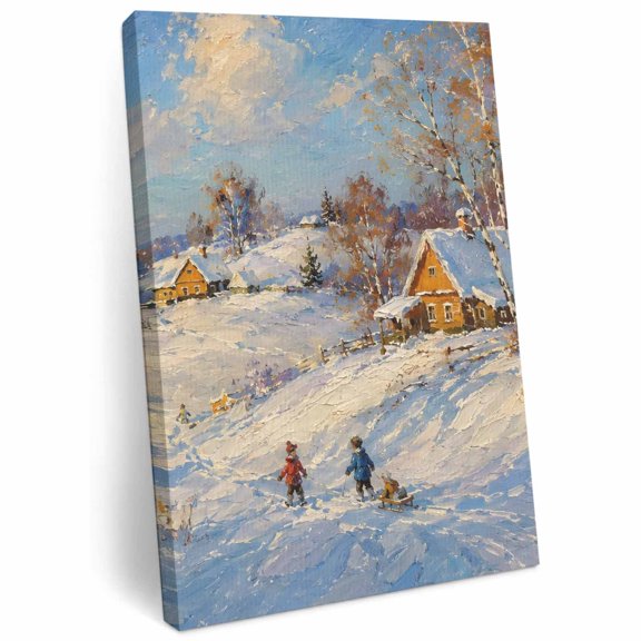 Canvas Wall Art for Living Room, Winter Snowy Framed Canvas Gallery Wrapped Wall Decor, Farmhouse Funny Cabin Snow Sky Trees Modern Print Artwork for Home Office, 8"x10" Ships Next Day