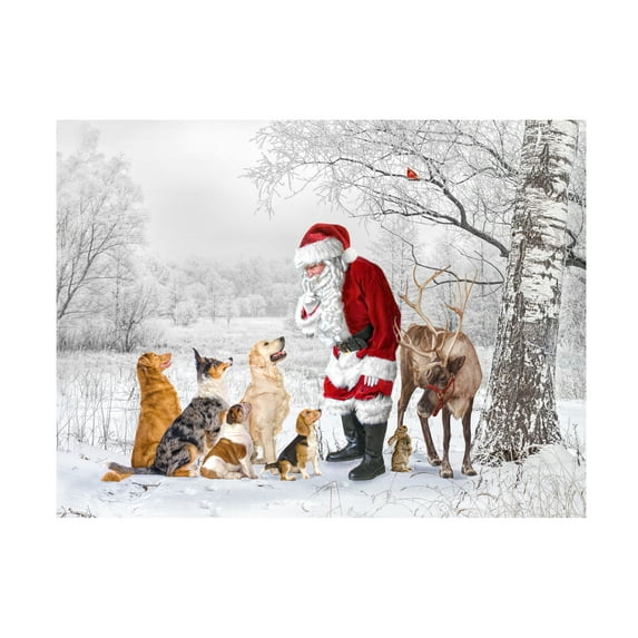 Canvas Wall Art - Liz Zernich 'Pups Find Santa' Wall Art for Living Room, Bedroom, or Office Décor by Trademark Fine Art - 19 x 14 Inches