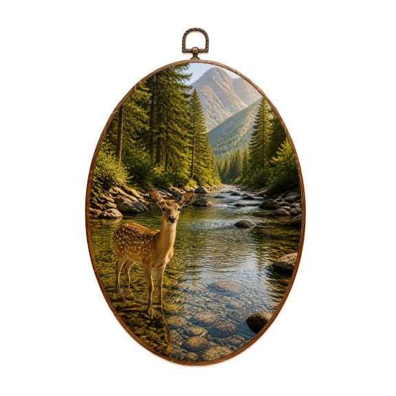 Canvas Wall Art Lone deer forest Oval Framed Canvas Prints Vintage Wall Hanging Decor for Home Decorations 8.6"x11.4"