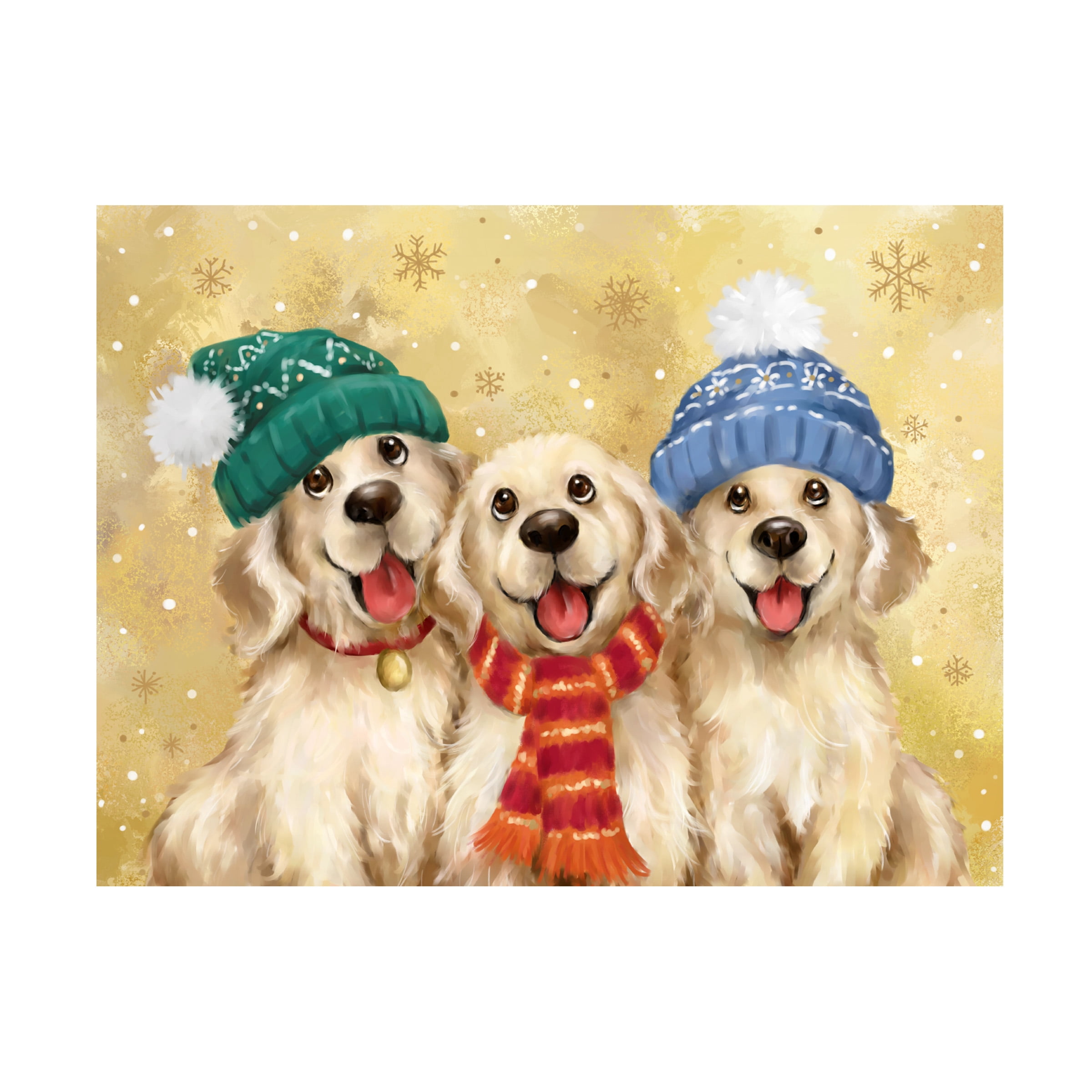 Canvas Wall Art - MAKIKO 'Christmas Golden Dogs' Wall Art for Living Room, Bedroom, or Office DÃ©cor by Trademark Fine Art - 47 x 35 Inches