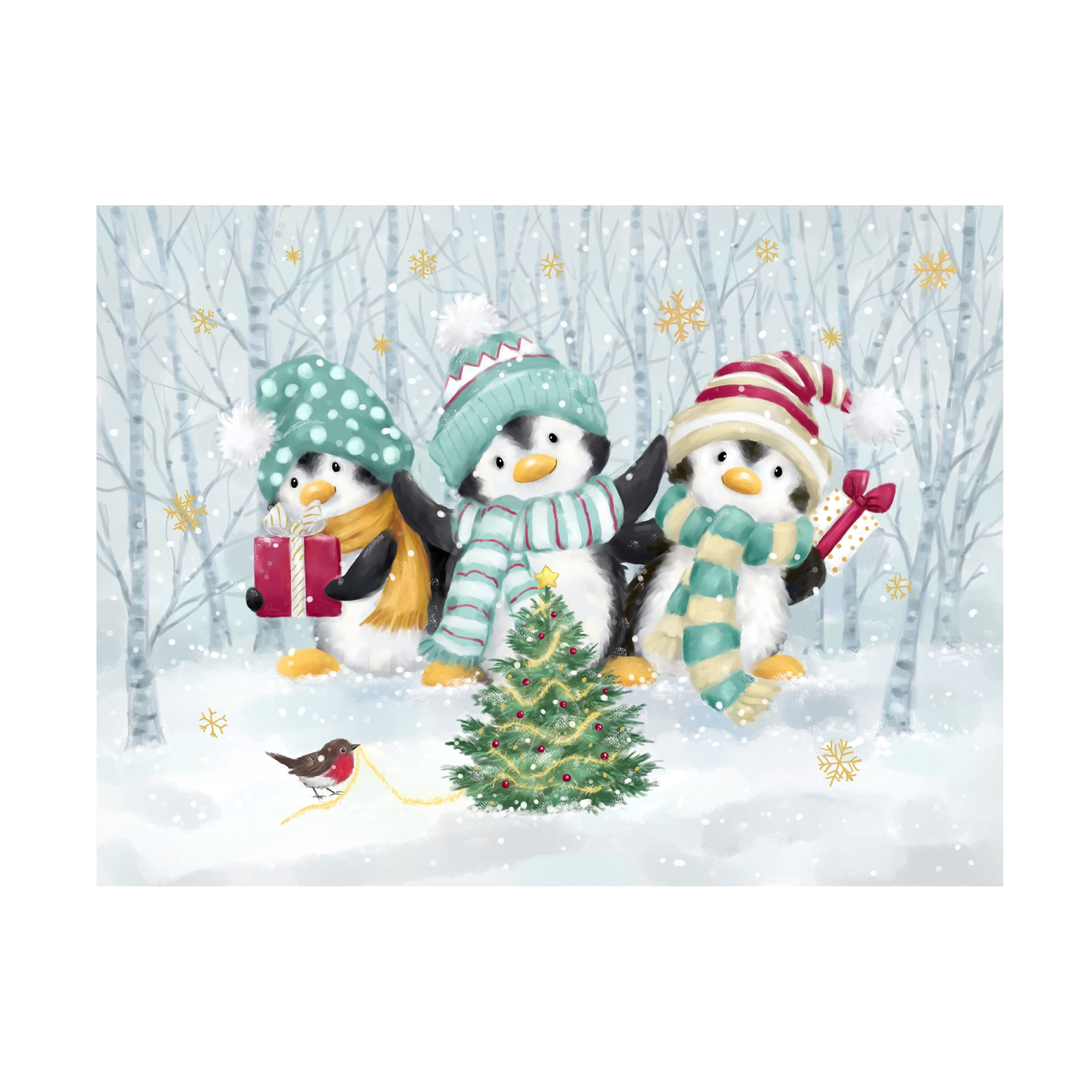 Canvas Wall Art - MAKIKO 'Christmas Penguins' Wall Art for Living Room, Bedroom, or Office Décor by Trademark Fine Art - 19 x 14 Inches