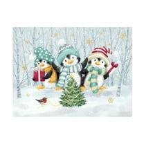 Canvas Wall Art - MAKIKO 'Christmas Penguins' Wall Art for Living Room, Bedroom, or Office Décor by Trademark Fine Art - 19 x 14 Inches