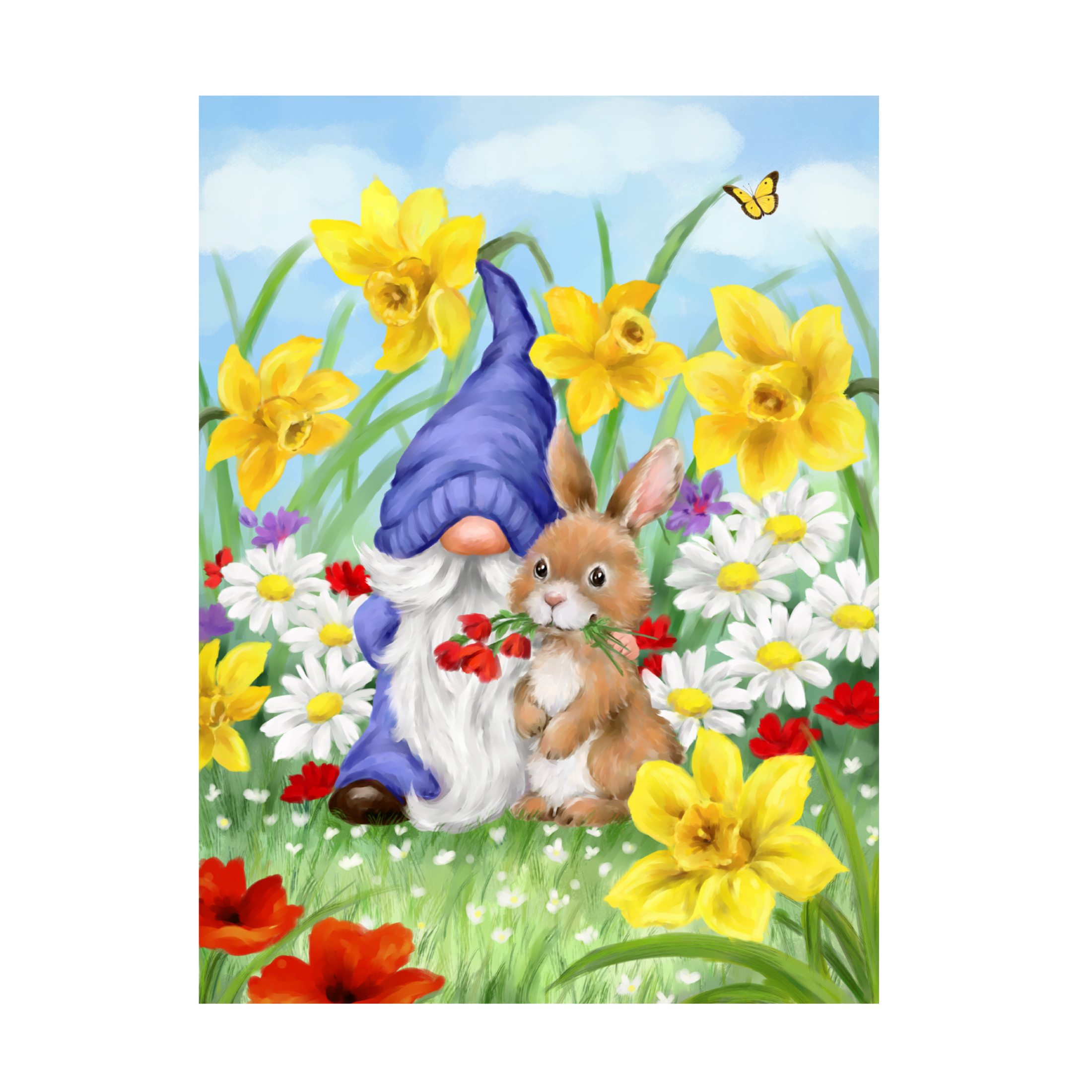 Canvas Wall Art - MAKIKO 'Easter Gnome and Rabbit' Wall Art for Living Room, Bedroom, or Office Décor by Trademark Fine Art - 18 x 24 Inches