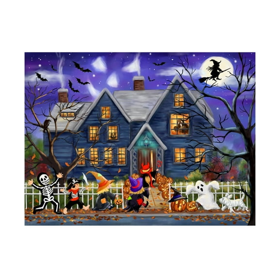 Canvas Wall Art - MAKIKO 'Halloween Hounted House' Wall Art for Living Room, Bedroom, or Office Décor by Trademark Fine Art - 19 x 14 Inches
