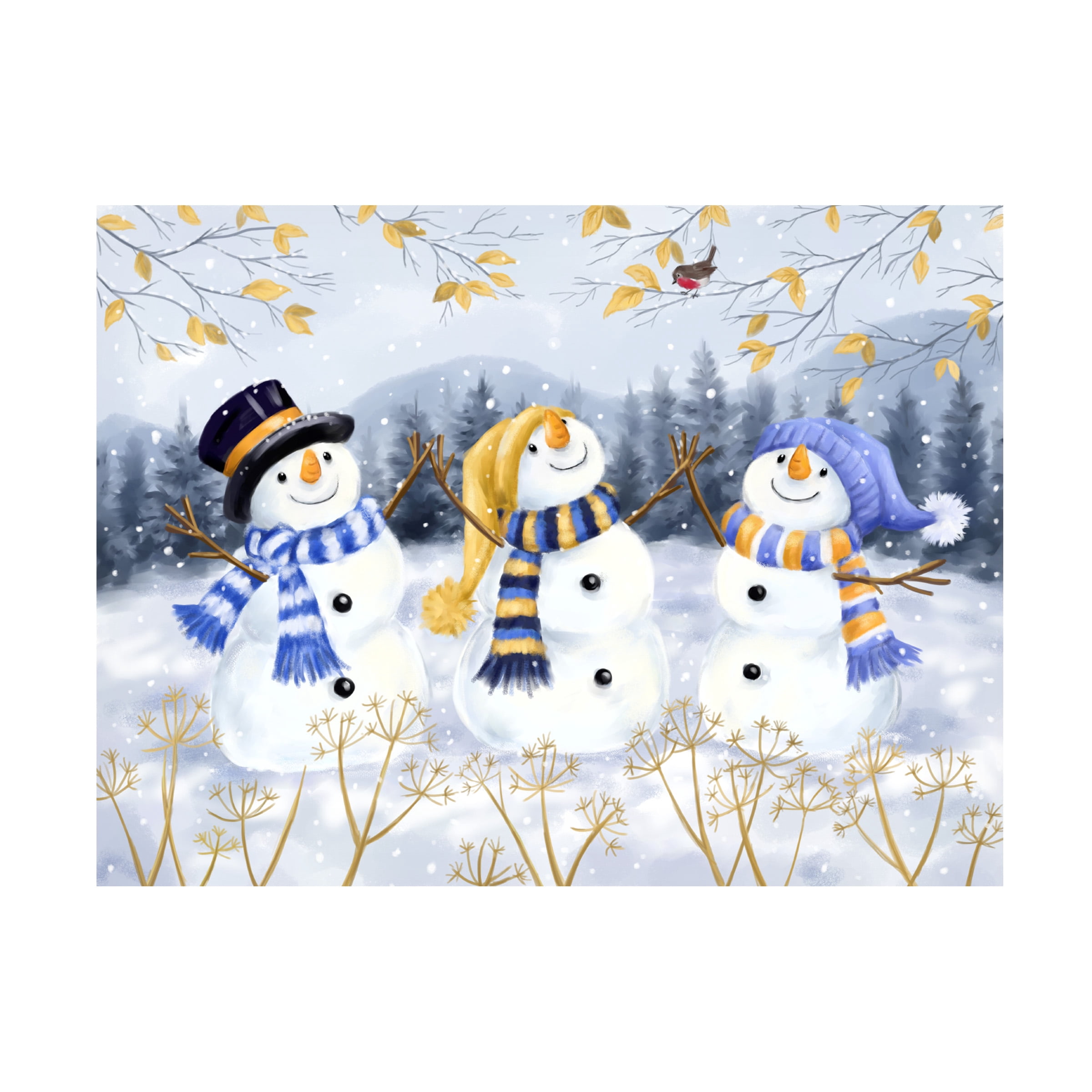 Canvas Wall Art - MAKIKO 'Joyful Snowmen' Wall Art for Living Room, Bedroom, or Office DÃ©cor by Trademark Fine Art - 24 x 18 Inches