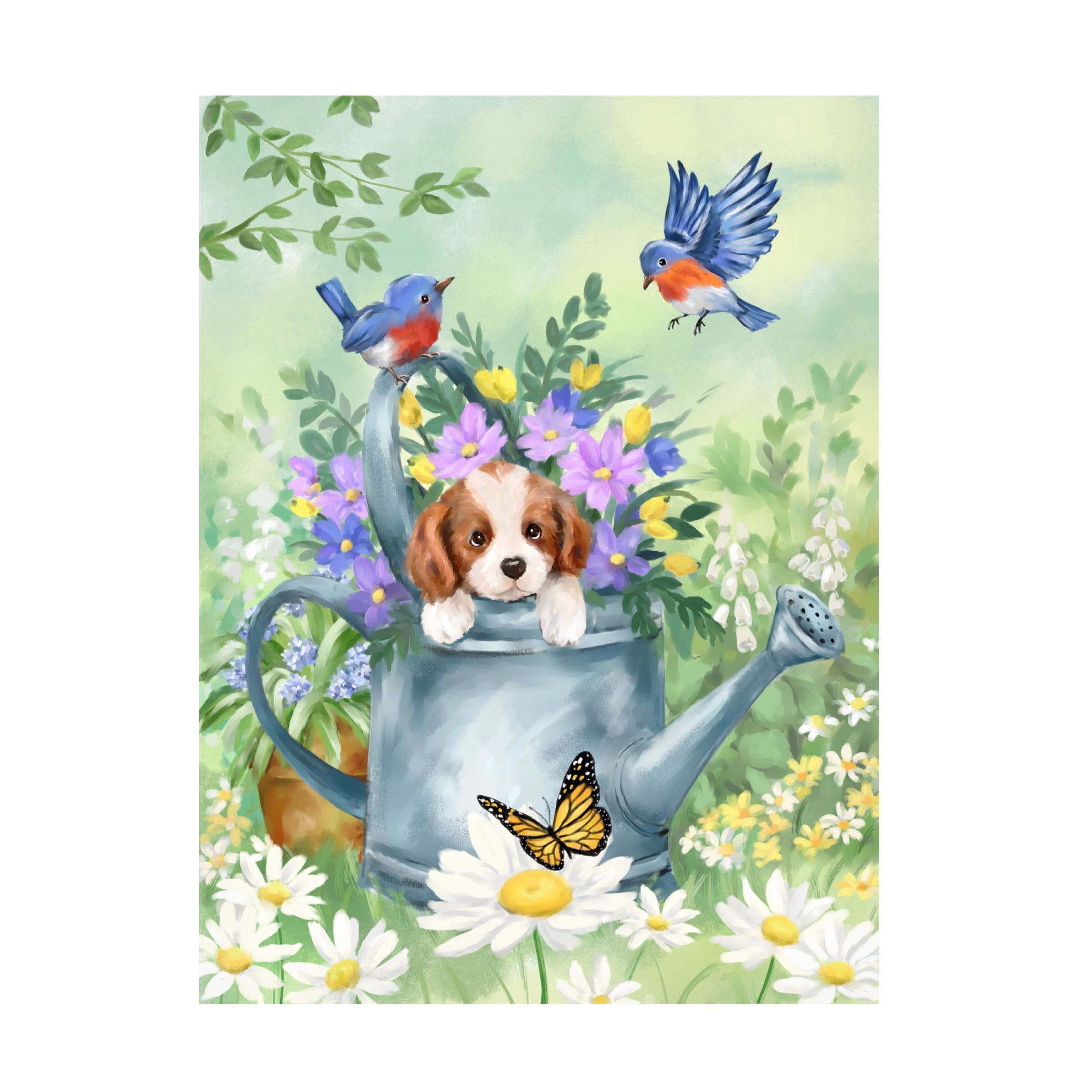 Canvas Wall Art - MAKIKO 'Puppy in Water Carrier' Wall Art for Living Room, Bedroom, or Office Décor by Trademark Fine Art - 14 x 19 Inches