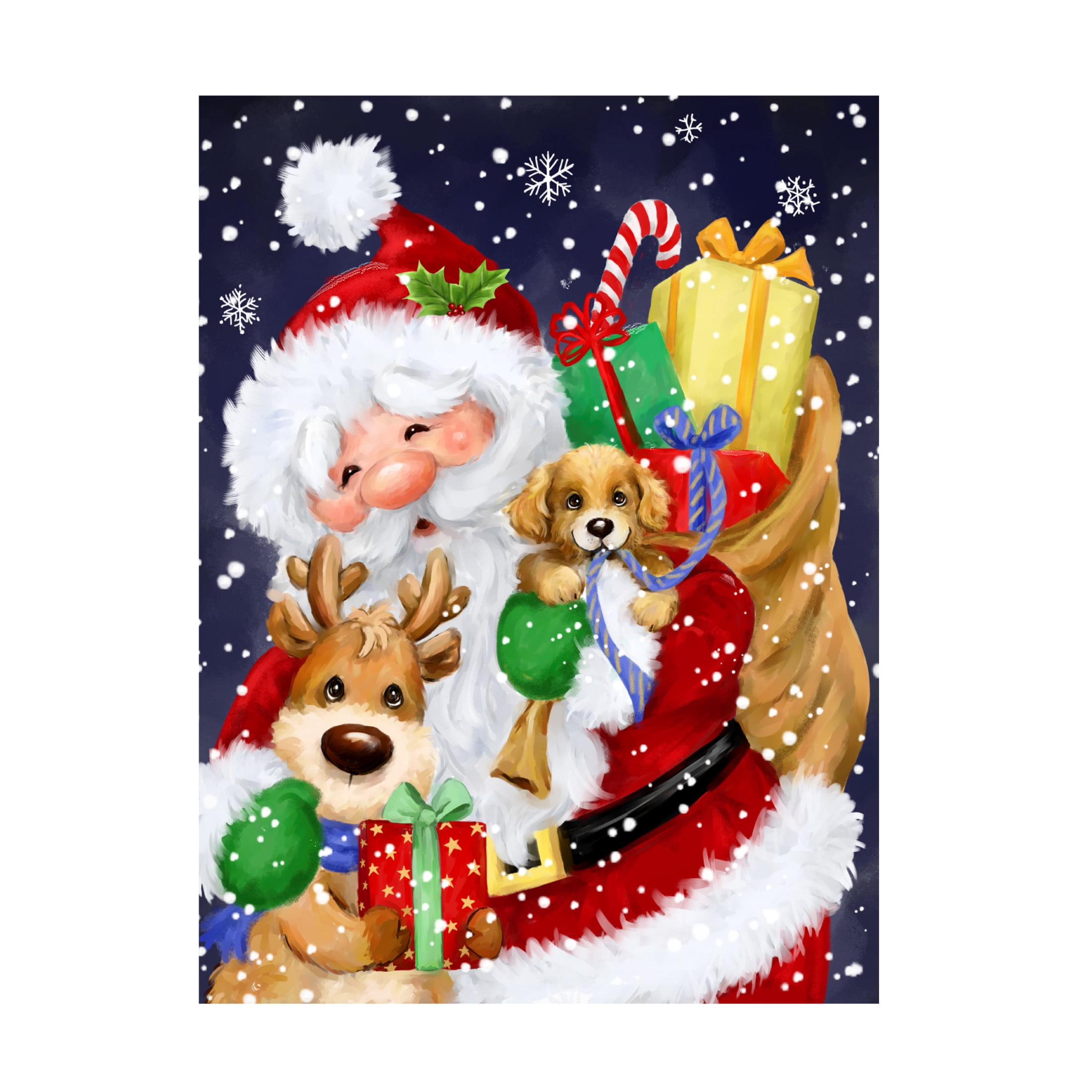 Canvas Wall Art - MAKIKO 'Santa, Reindeer and Puppy' Wall Art for Living Room, Bedroom, or Office Décor by Trademark Fine Art - 14 x 19 Inches