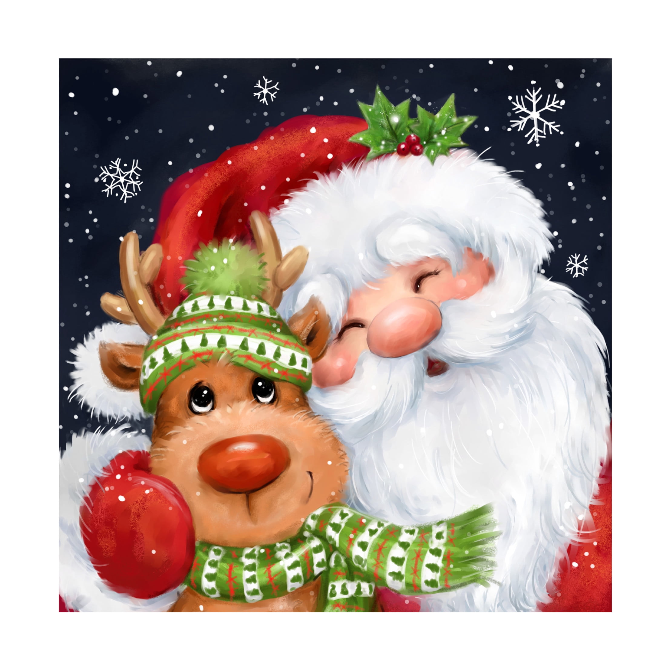 Canvas Wall Art - MAKIKO 'Santa and Reindeer' Wall Art for Living Room, Bedroom, or Office Décor by Trademark Fine Art - 24 x 24 Inches
