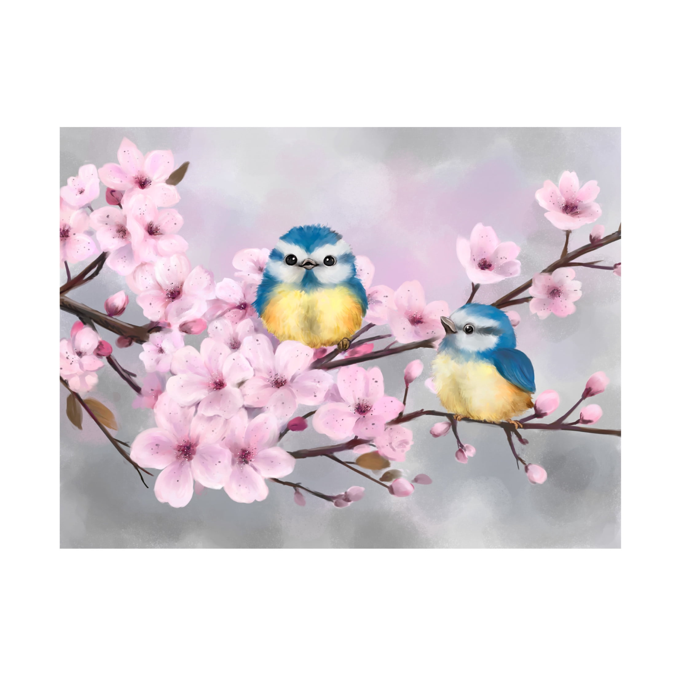 Canvas Wall Art - MAKIKO 'Spring Flowers with Little Birds' Wall Art for Living Room, Bedroom, or Office Décor by Trademark Fine Art - 19 x 14 Inches