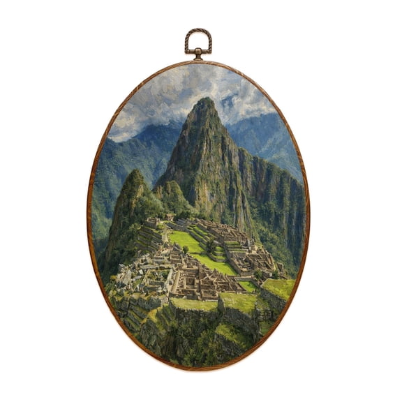 Canvas Wall Art Machu Picchu Peru Oval Framed Canvas Prints Vintage Wall Hanging Decor for Home Bathroom Decorations Gift for Mom Women 8.6"x11.4"
