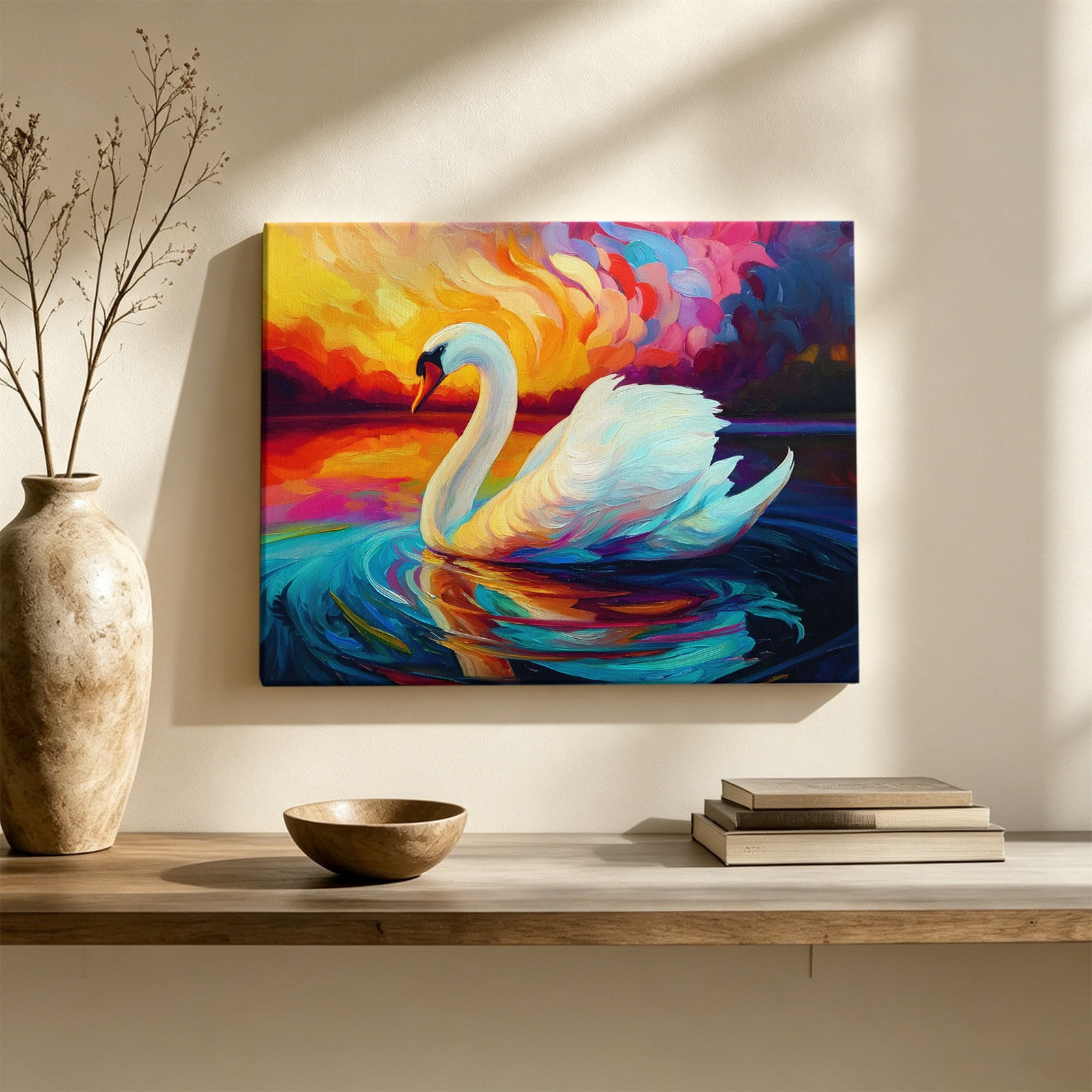 Canvas Wall Art 36x24in Oil Style Swan Waterproof Canvas Wall Decor for ...