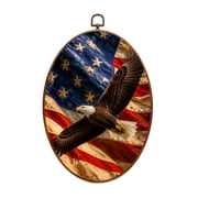Canvas Wall Art Majestic Bald Eagle Soaring Distressed American Flag Oval Framed Canvas Prints Vintage Wall Hanging Decor for Home Decorations 8.6"x11.4"