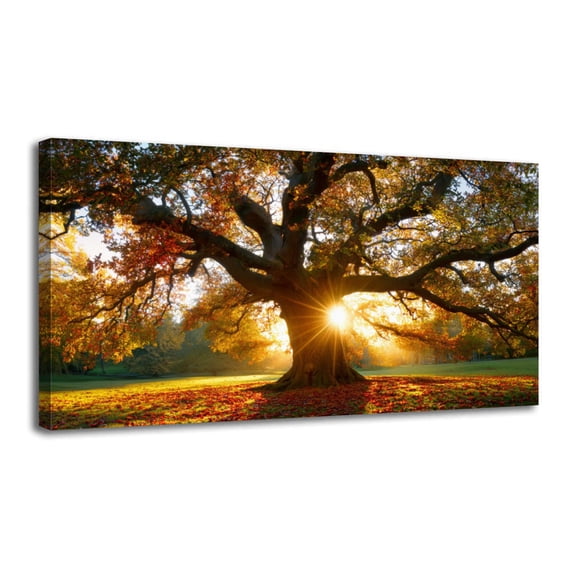 Canvas Wall Art Majestic oak tree sunset Wall Decor for Living Room Bathroom Bedroom Office 20" x 40" Art Paintings, Ready to Hang