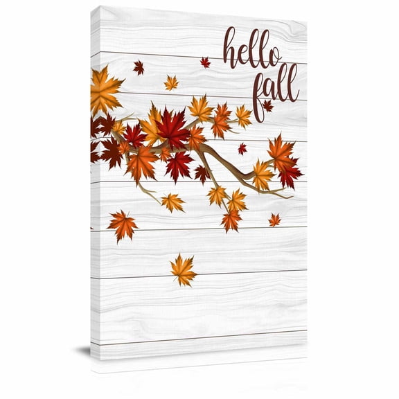 Canvas Wall Art, Maple Leaves Fall Framed Canvas Prints for Bathroom Hallway, Thanksgiving Botanical Branches Wooden Small Gallery Wrapped Wall Decor for Home Office, Gifts, 8"x10" Ship Next Day