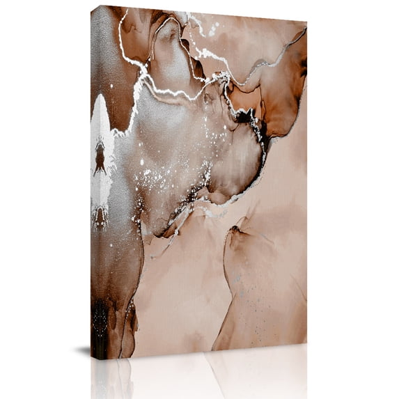 Canvas Wall Art, Marble Brown Framed Canvas Prints for Bedroom Bathroom, Modern Abstract Ink Painting Luxury Gallery Wrapped Wall Decor for Home Office, Gifts, 11"x14" Ship Next Day
