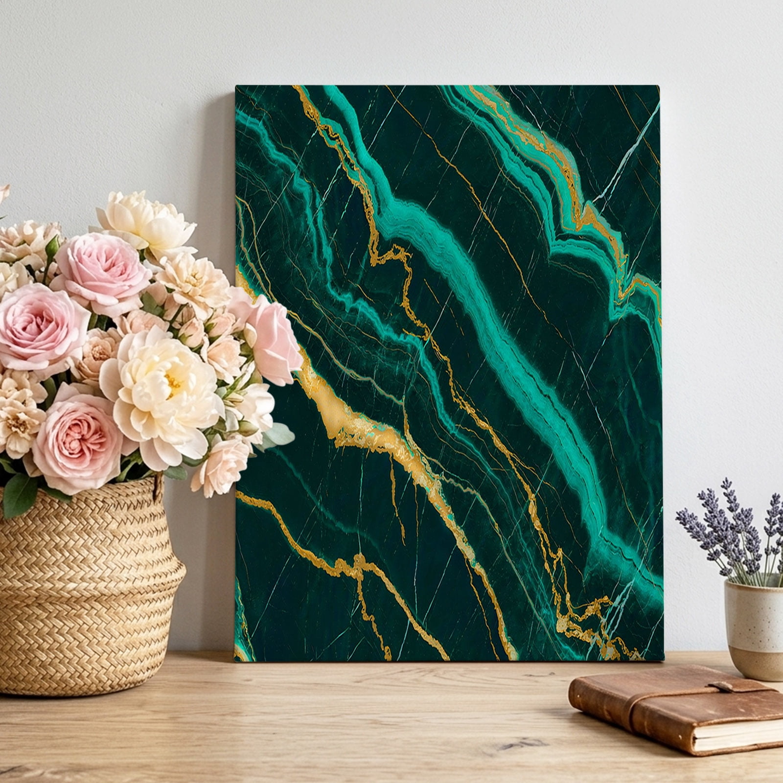 Canvas Wall Art, Marble Green Framed Canvas Prints for Living Room ...
