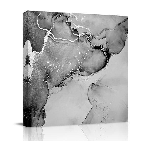 Canvas Wall Art, Marble Grey Framed Canvas Prints for Bedroom Office, Modern Abstract Ink Painting Luxury Large Gallery Wrapped Wall Decor for Home Office, Gifts, 16"x16" Ship Next Day