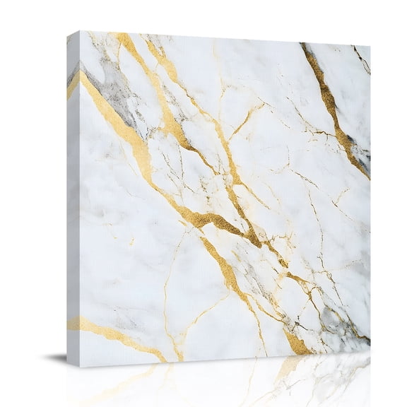 Canvas Wall Art, Marble White Gold Framed Canvas Prints for Bathroom Desk, Modern Marbles Geometric Small Gallery Wrapped Wall Decor for Home Office, Gifts, 8"x8" Ship Next Day