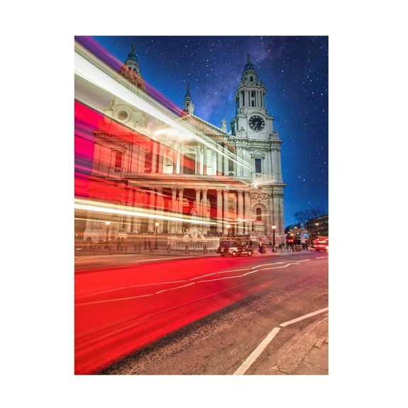 Canvas Wall Art - Mark A Paulda 'Red Double Decker Bus And St Pauls Cathedral II' Wall Art for Living Room, Bedroom, or Office Décor by Trademark Fine Art - 24 x 32 Inches