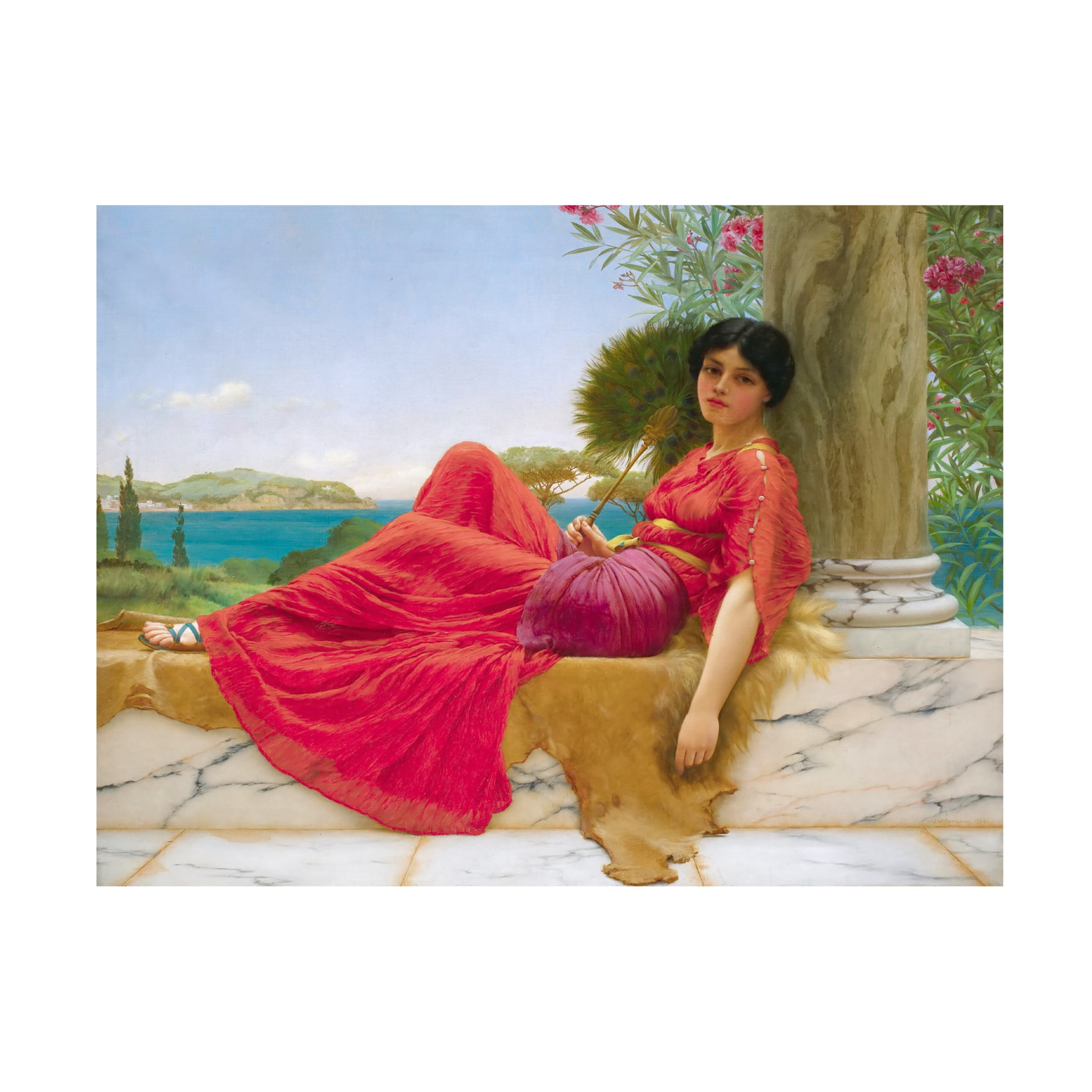 Canvas Wall Art - Masters Collection 'Leaning Against A Column John William Godward' Wall Art for Living Room, Bedroom, or Office Décor by Trademark Fine Art - 19 x 14 Inches