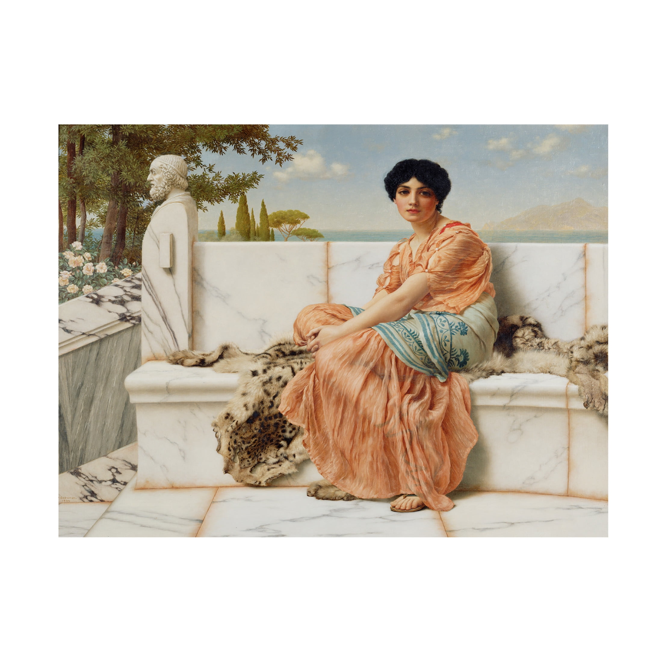 Canvas Wall Art - Masters Collection 'Reverie John William Godward' Wall Art for Living Room, Bedroom, or Office Décor by Trademark Fine Art - 47 x 35 Inches
