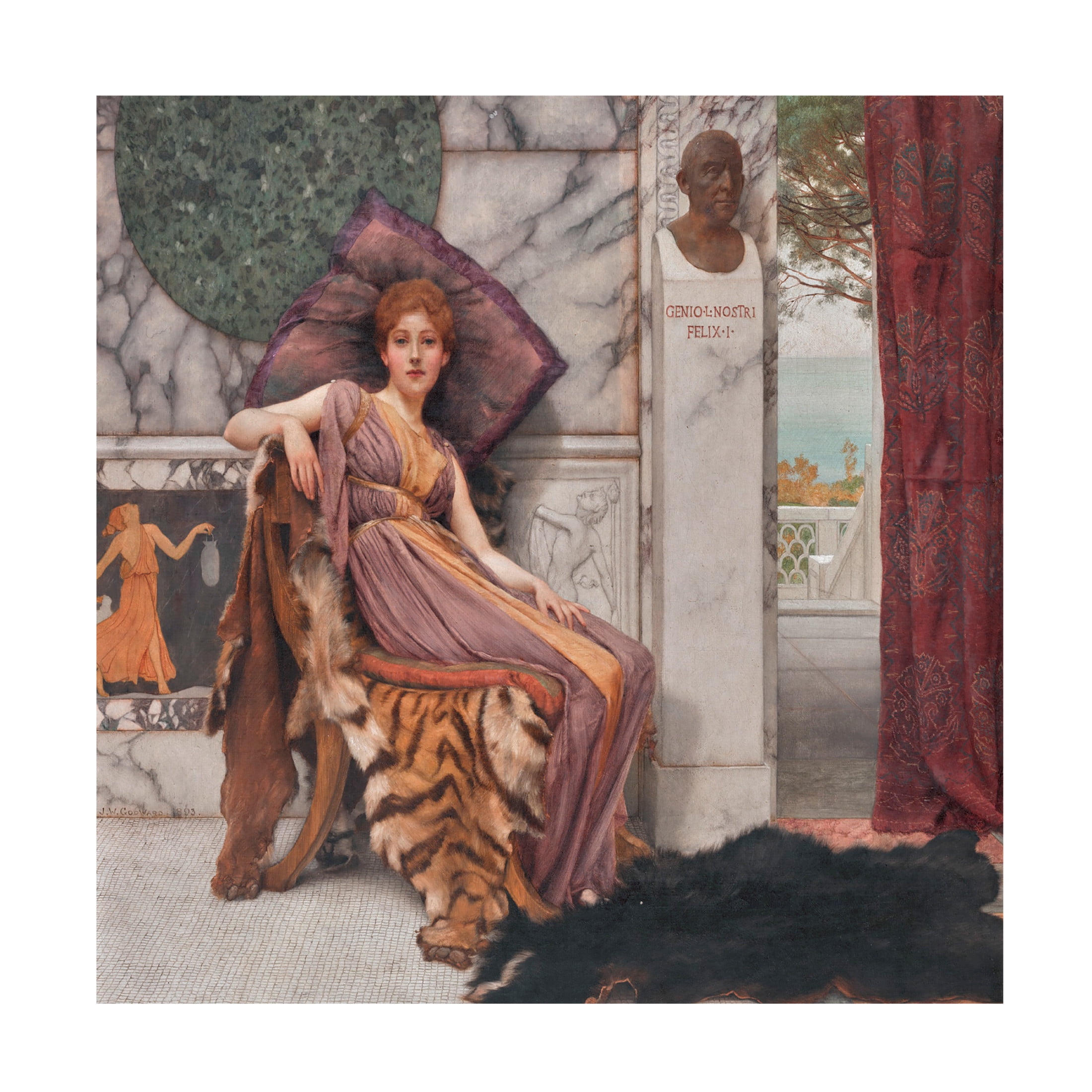 Canvas Wall Art - Masters Collection 'Sweet Idleness II John William Godward' Wall Art for Living Room, Bedroom, or Office Décor by Trademark Fine Art - 24 x 24 Inches
