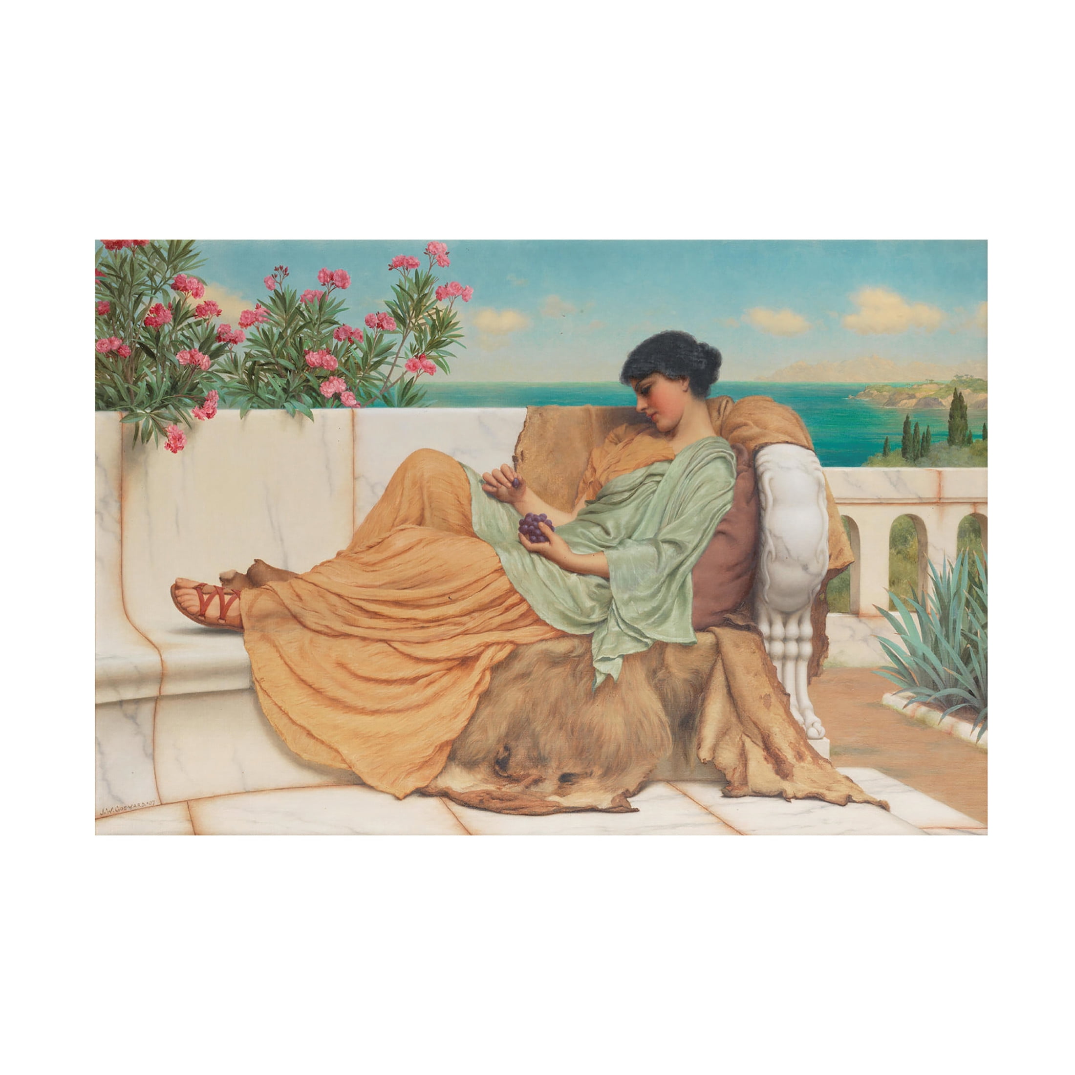Canvas Wall Art - Masters Collection 'Sweet Idleness III John William Godward' Wall Art for Living Room, Bedroom, or Office Décor by Trademark Fine Art - 47 x 30 Inches