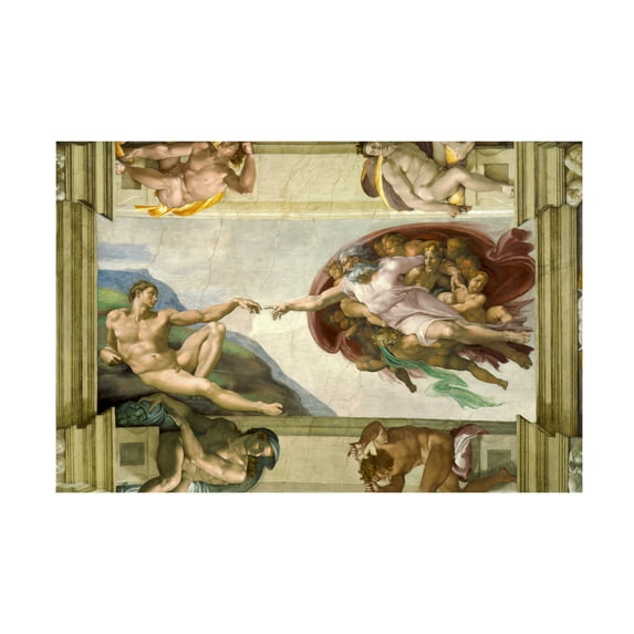 Canvas Wall Art - Masters Collection 'The Creation Of Adam Michelangelo' Wall Art for Living Room, Bedroom, or Office Décor by Trademark Fine Art - 24 x 16 Inches