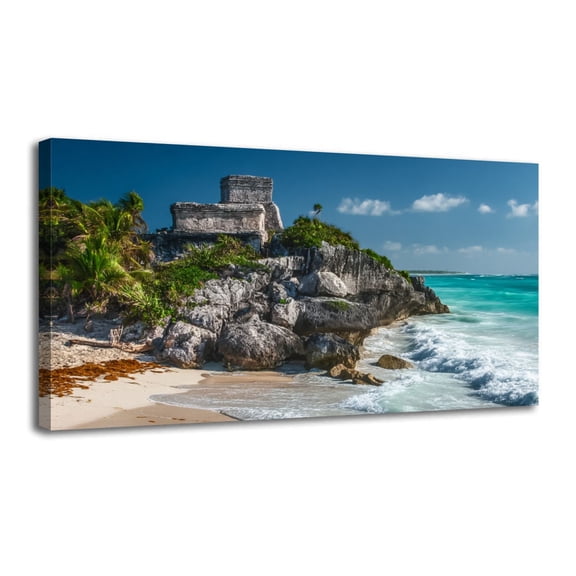 Canvas Wall Art Mayan Ruins Tulum Mexico Wall Decor for Living Room Bathroom Bedroom Office 30" x 60" Art Paintings, Ready to Hang