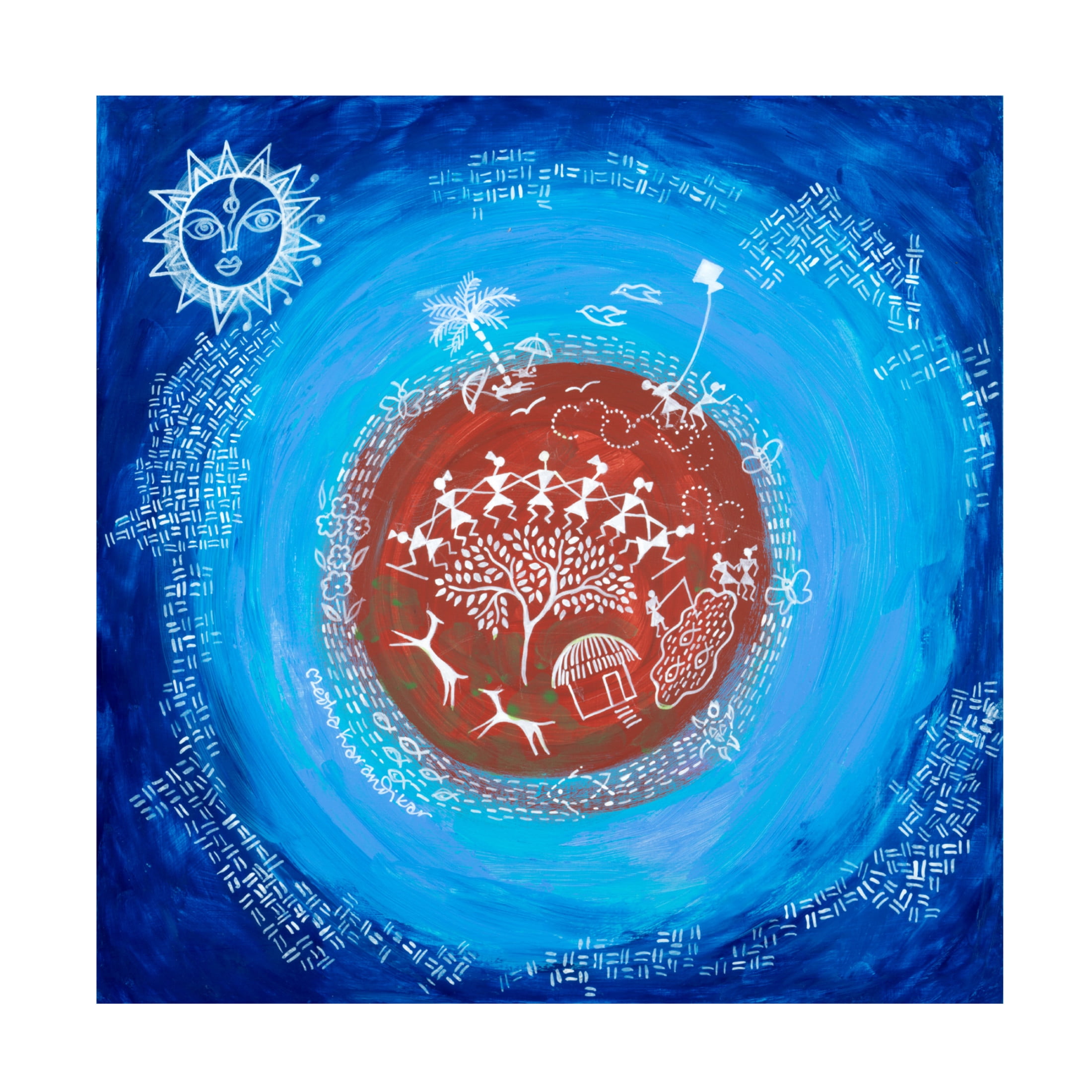 Canvas Wall Art - Medha Karandikar 'Village Life' Wall Art for Living Room, Bedroom, or Office Décor by Trademark Fine Art - 18 x 18 Inches