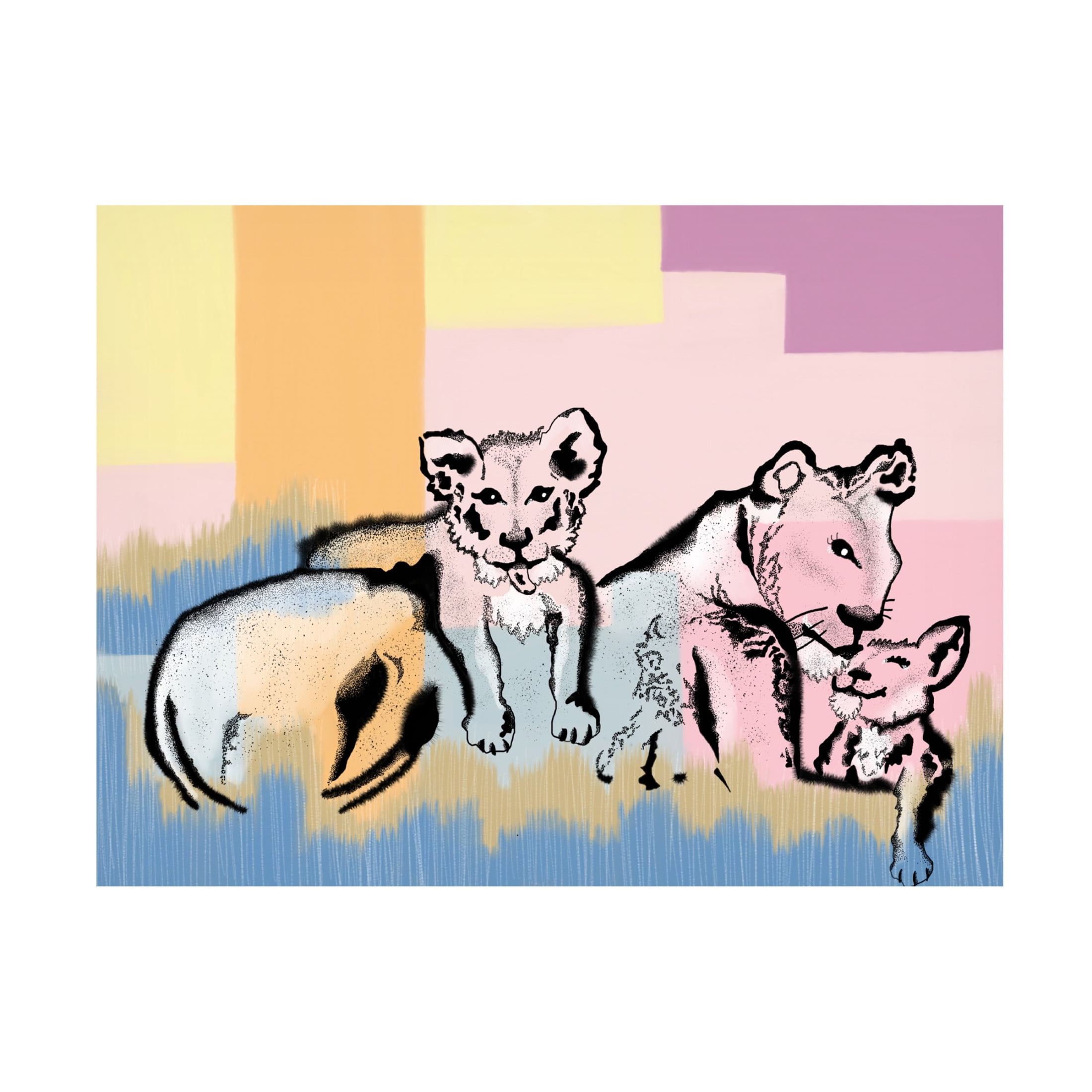 Canvas Wall Art - Meleshnie Govender 'Mama Lioness And Cubs' Wall Art for Living Room, Bedroom, or Office Décor by Trademark Fine Art - 47 x 35 Inches